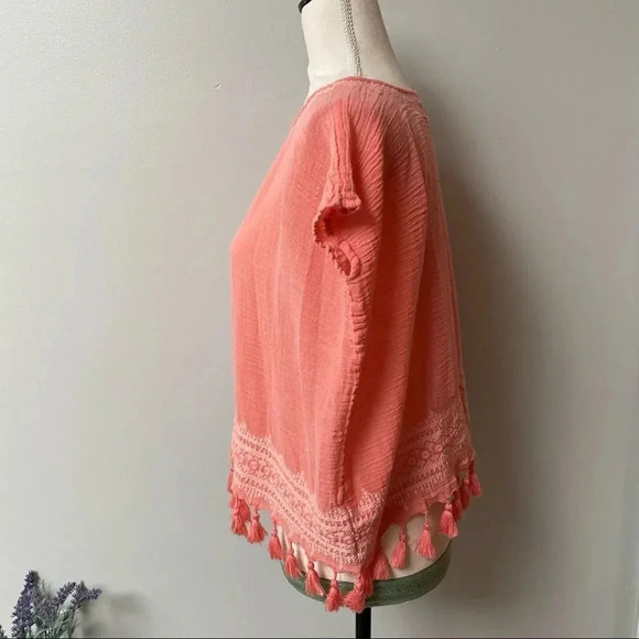 Roller Rabbit Lalla Embroidered Tassel Hem Pink Cotton Top XS Boho Summer - Picture 12 of 15